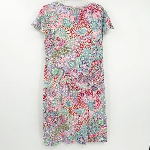 Talbots Womens Retro Paisley Print Cotton T-Shirt Shift Dress Size M Multicolor - Picture 6 of 8